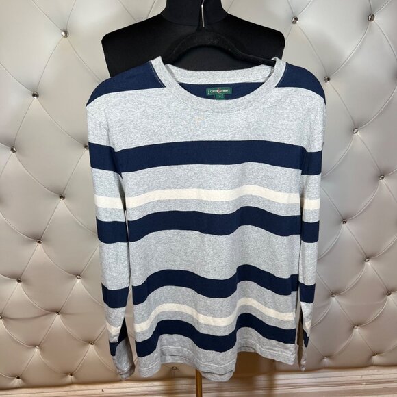 J. Crew Always Blue And Gray Crewneck Sweater Classic Stripes Size M - Picture 1 of 8